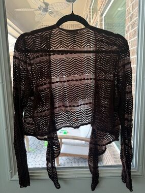 Aria Brown Sheer Zigzag Crochet Top